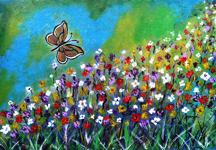 BUTTRFLY MEADOW A CHEERFUL LANDSCAPE PAINTING