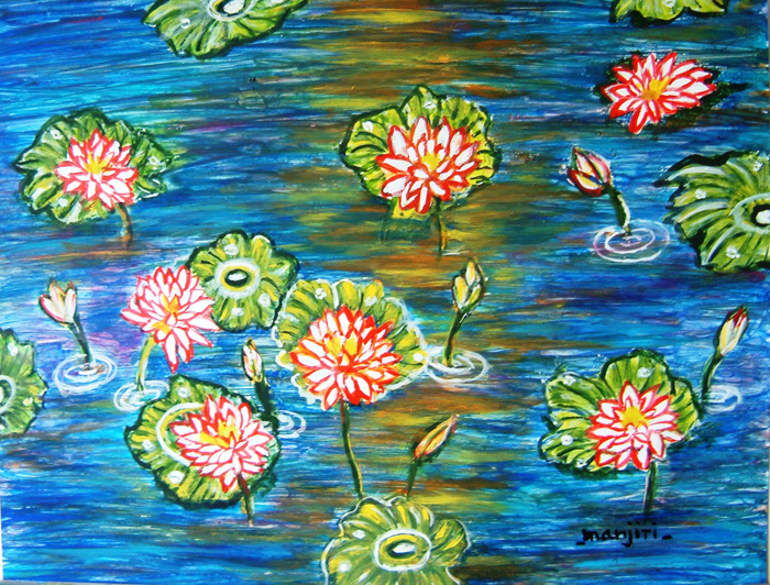 LOTUS POND II VIBRANT AND COLORFUL ABSTRACT IMPRESSIONIST PAINTING
