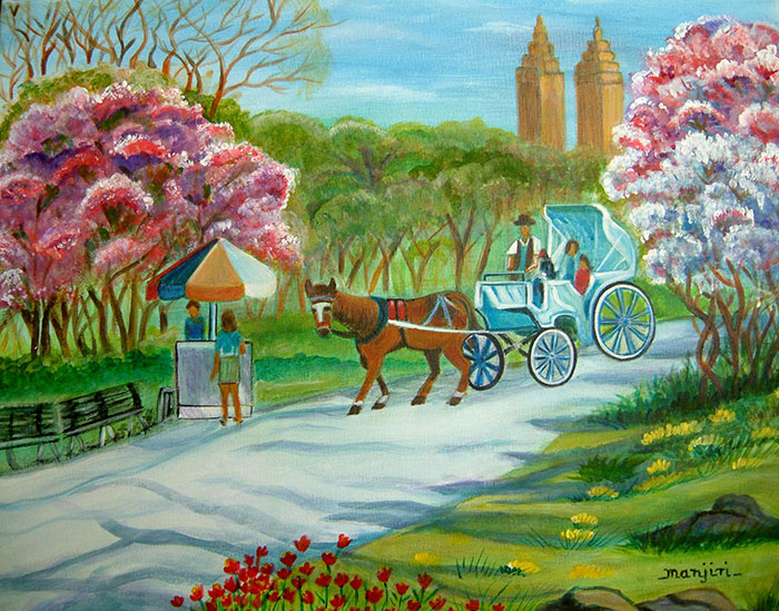 SPRING IN NEW YORK LANDSCAPE PAINTING ON CANVAS BOARD