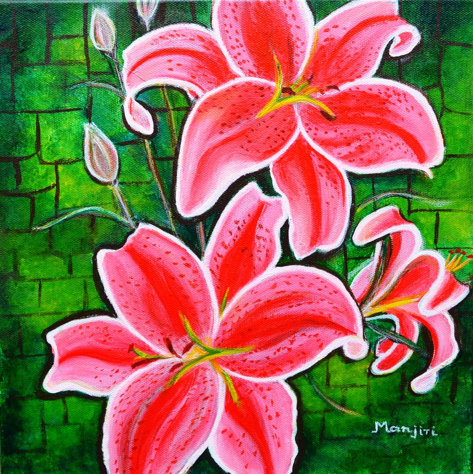 Stargazer Lilies bold and vibrant floral painting on canvas