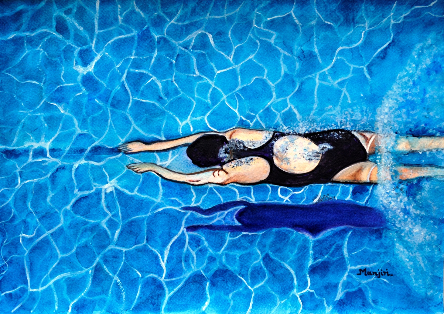 Summer fun Underwater swimming women painting