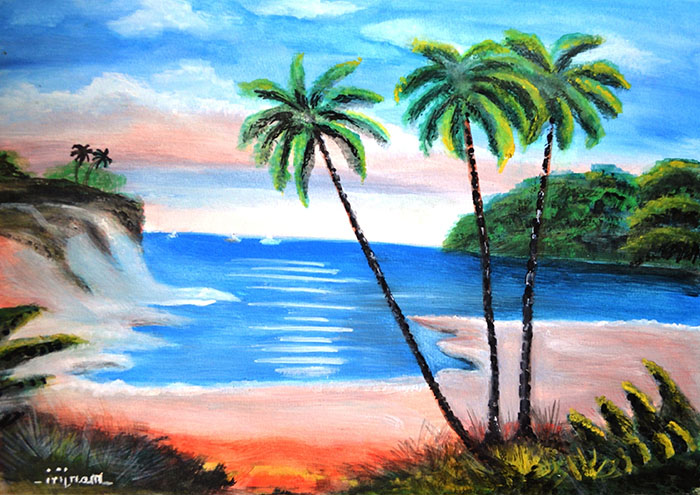THE BEACH COLORFUL LANDSCAPE PAINTING